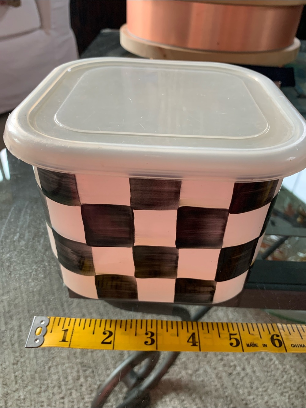 MacKenzie-Childs Courtly Check enamel squarage storage container 5x5